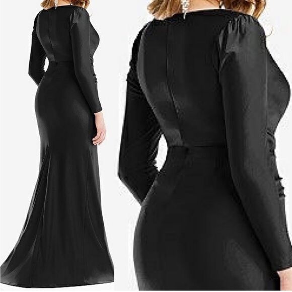NWT CYNTHIA & SAHAR | YASMEEN STYLE CS102 LUXE STRETCH BLACK SATIN Gown S - Picture 4 of 12